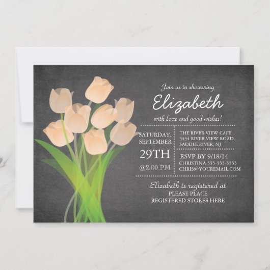 Modern Chalkboard Peach Tulip Vrijgezellenfeest Kaart (Voorkant)