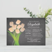 Modern Chalkboard Peach Tulip Vrijgezellenfeest Kaart (Staand voorkant)