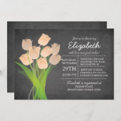 Modern Chalkboard Peach Tulip Vrijgezellenfeest Kaart (Voorkant / Achterkant)