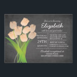 Modern Chalkboard Peach Tulip Vrijgezellenfeest Kaart<br><div class="desc">Modern Chalkboard Peach coral Tulip Bridal Shower-uitnodiging met een populaire achtergrond op het bord met een  bouquet van prachtige koraaltulpen.  Perfecte hedendaagse bruiddouche-uitnodiging voor een vrijgezellenfeest,  een lente- of een zomerseizoen.</div>