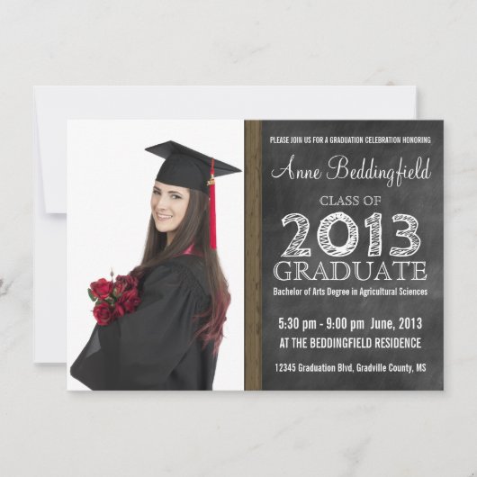 Modern Chalkboard Photo Afstuderen Kaart (Voorkant)
