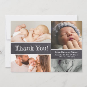 Modern Chalkboard Photo Collage Baby shower Bedankkaart