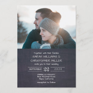 Modern Chalkboard Photo Wedding Invitation Kaart