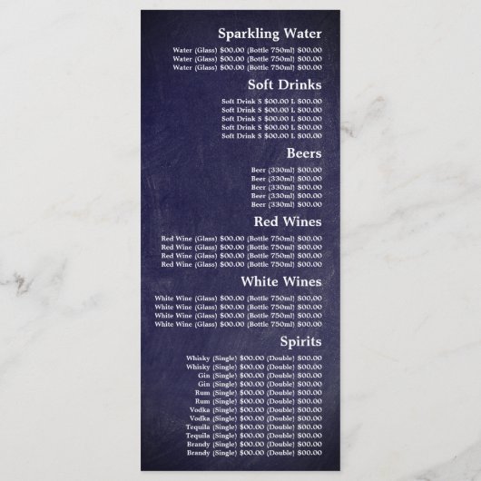 Modern Chalkboard, Restaurant Slimline Menu (Achterkant)