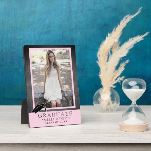 Modern Chalkboard Roze Afstuderen Afstuderen Foto Fotoplaat (Zijkant)