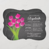 Modern Chalkboard Roze Tulp Vrijgezellenfeest Kaart (Voorkant / Achterkant)