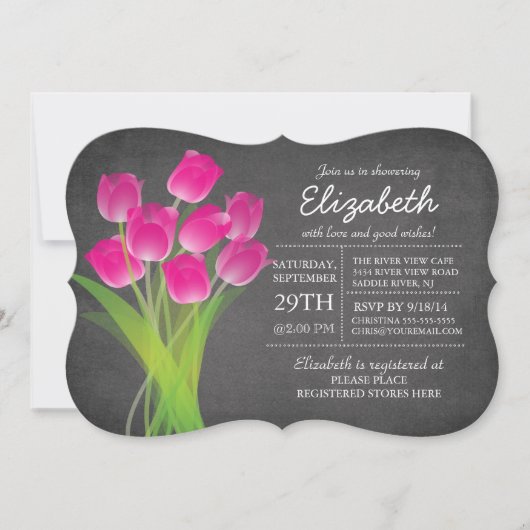 Modern Chalkboard Roze Tulp Vrijgezellenfeest Kaart (Voorkant)