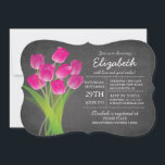 Modern Chalkboard Roze Tulp Vrijgezellenfeest Kaart<br><div class="desc">Moderne Chalkboard Pink Tulip Bridal Shower-uitnodiging met een populaire chalkboardachtergrond met een  bouquet van prachtige roze tulpen.  Perfect hedendaagse brudale doucheuitnodiging voor een vrijgezellenfeest van de lente of de zomer.</div>