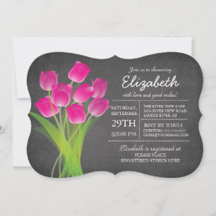 Modern Chalkboard Roze Tulp Vrijgezellenfeest Kaart