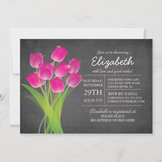 Modern Chalkboard Roze Tulp Vrijgezellenfeest Kaart (Voorkant)