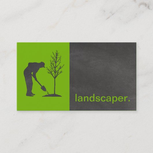 Modern Chalkboard Silhouette Landscaper | groen Visitekaartje (Voorkant)