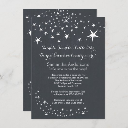 Modern Chalkboard Star Baby shower Invitation Kaart (Voorkant / Achterkant)
