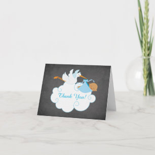 Modern Chalkboard Stork Baby shower Bedankt