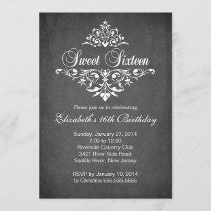 Modern Chalkboard Sweet Sixteen Birthday Party Kaart