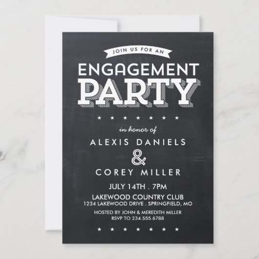 Modern Chalkboard Typografie Verlovingsfeest Kaart (Voorkant)