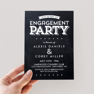 Modern Chalkboard Typografie Verlovingsfeest Kaart