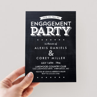 Modern Chalkboard Typografie Verlovingsfeest Kaart