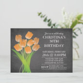 Modern Chalkboard Typographic Tulip Birthday Party Kaart (Staand voorkant)