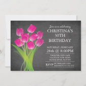Modern Chalkboard Typographic Tulip Birthday Party Kaart (Voorkant)
