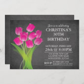 Modern Chalkboard Typographic Tulip Birthday Party Kaart (Voorkant / Achterkant)