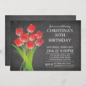 Modern Chalkboard Typographic Tulip Birthday Party Kaart (Voorkant / Achterkant)