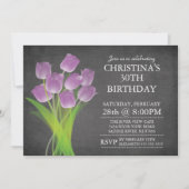 Modern Chalkboard Typographic Tulip Birthday Party Kaart (Voorkant)