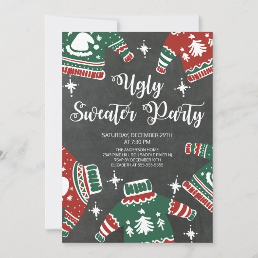 Modern Chalkboard Ugly Sweater Winter Party Kaart (Voorkant)