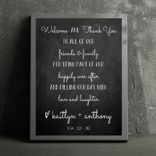 Modern Chalkboard Weddenschap Welkomstwoord en bed Poster
