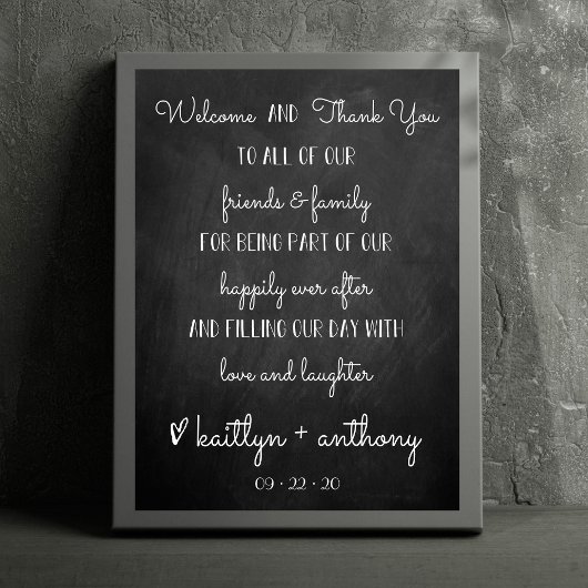 Modern Chalkboard Weddenschap Welkomstwoord en bed Poster