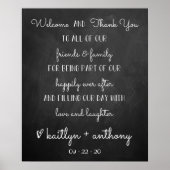 Modern Chalkboard Weddenschap Welkomstwoord en bed Poster (Voorkant)