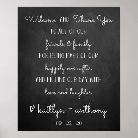 Modern Chalkboard Weddenschap Welkomstwoord en bed Poster (Voorkant)