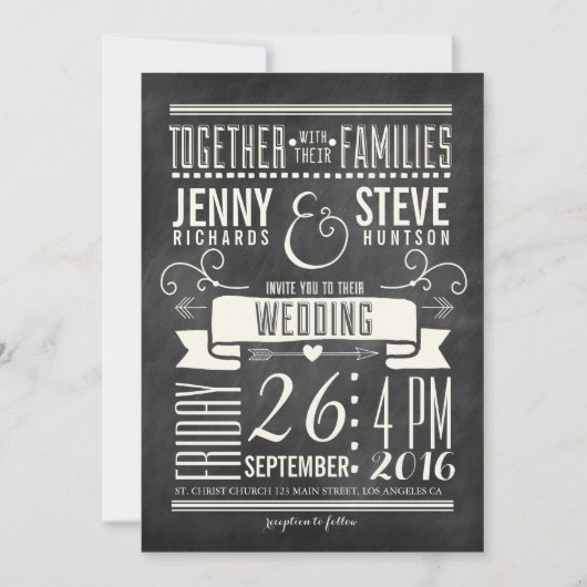 Modern Chalkboard Wedding Kaart (Voorkant)