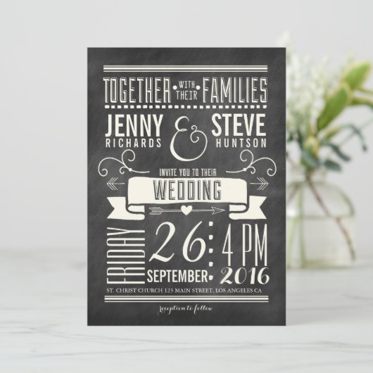Modern Chalkboard Wedding Kaart (Staand voorkant)