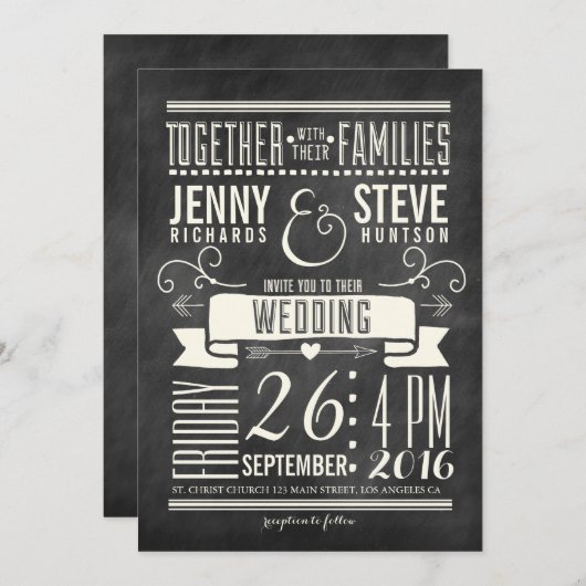 Modern Chalkboard Wedding Kaart (Voorkant / Achterkant)