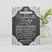 Modern Chalkboard & White Lace Bachelorette Party Kaart (Staand voorkant)