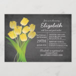 Modern Chalkboard Yellow Tulip Vrijgezellenfeest Kaart<br><div class="desc">Moderne Chalkboard Yellow Tulip Bridal Shower-uitnodiging met een populaire chalkboardachtergrond met een  bouquet van prachtige gele tulpen.  Perfect hedendaagse brudale doucheuitnodiging voor een vrijgezellenfeest van de lente of de zomer.</div>