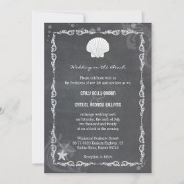 Modern Chalkboard Zee Shell Beach Wedding Kaart
