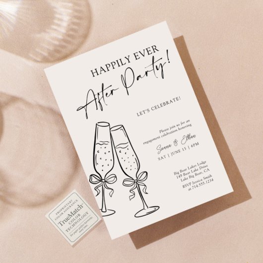 Modern Champagne Bow Happily Ever After Party Kaart