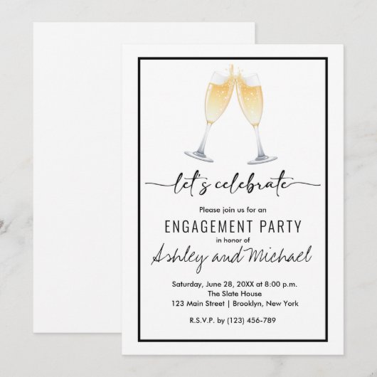 Modern Champagne Engagement Party Kaart (Voorkant / Achterkant)