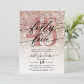 Modern Champagne Glitter 45th Birthday Invitation Kaart (Staand voorkant)