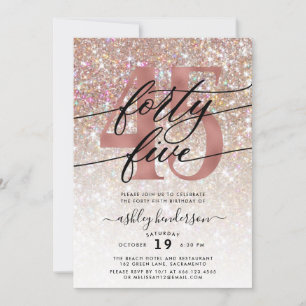 Modern Champagne Glitter 45th Birthday Invitation Kaart