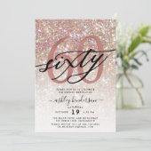 Modern Champagne Glitter 60th Birthday Invitation Kaart (Staand voorkant)