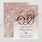 Modern Champagne Glitter 60th Birthday Invitation Kaart (Voorkant / Achterkant)