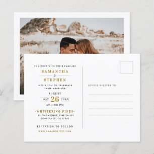 Modern Champagne Gold Photo Wedding Uitnodiging Briefkaart