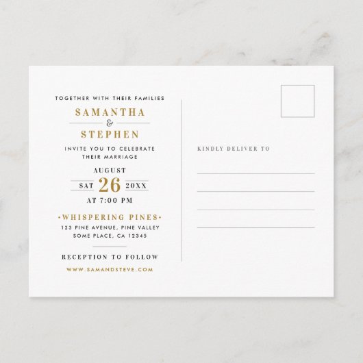 Modern Champagne Gold Photo Wedding Uitnodiging Briefkaart (Voorkant)