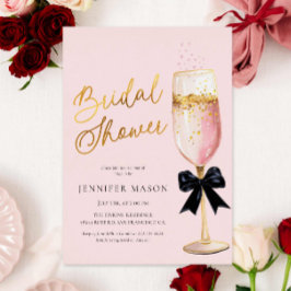 Modern Champagne Roze Vrijgezellenfeest Folie Uitnodiging