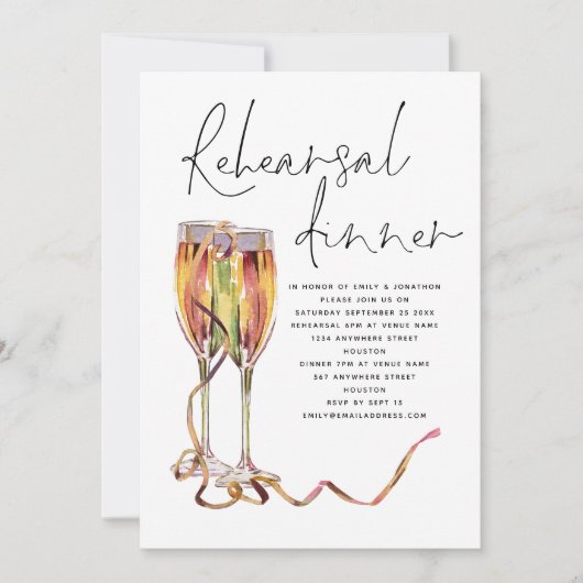 Modern Champagne Script Wedding Rehearsal Dinner Kaart (Voorkant)
