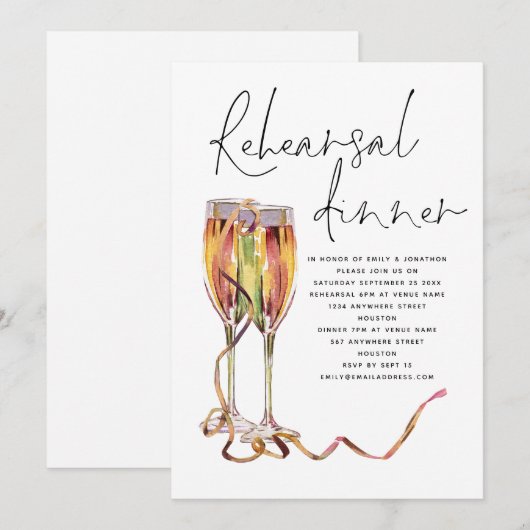 Modern Champagne Script Wedding Rehearsal Dinner Kaart (Voorkant / Achterkant)