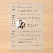 Modern Champagne Tonal Virtual Wedding, foto Acryl Uitnodigingen (Voorkant)