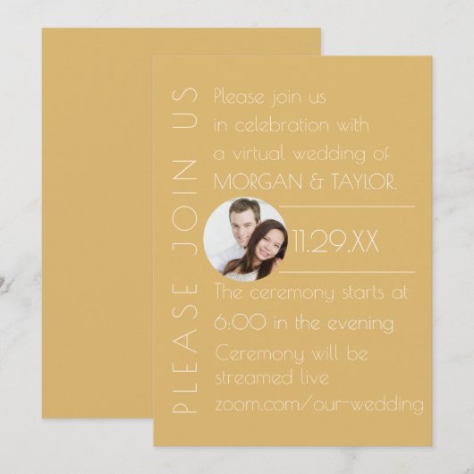 Modern Champagne Tonal Virtual Wedding, foto Kaart (Voorkant / Achterkant)